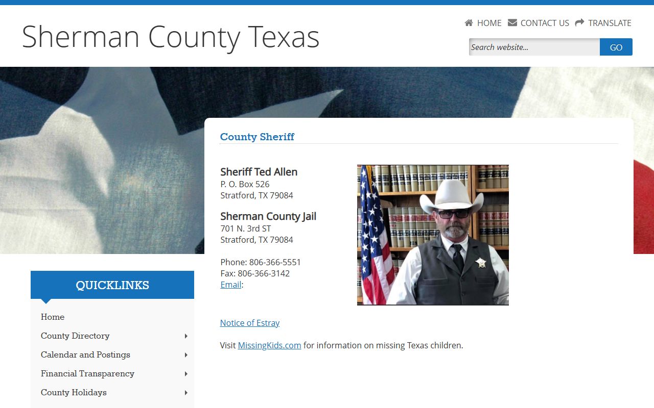 Sherman County inmate lookup sheriff jail contact page